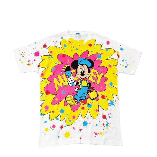 VINTAGE Disney Painter Mickey All Over Print  T-SHIRT WHITE