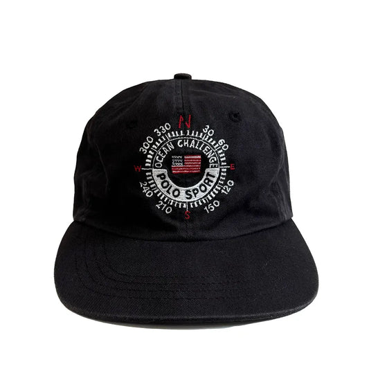 VINTAGE POLO SPORT RALPH LAUREN OCEAN CHALLENGE COMPASS STRAP BACK HAT BLACK